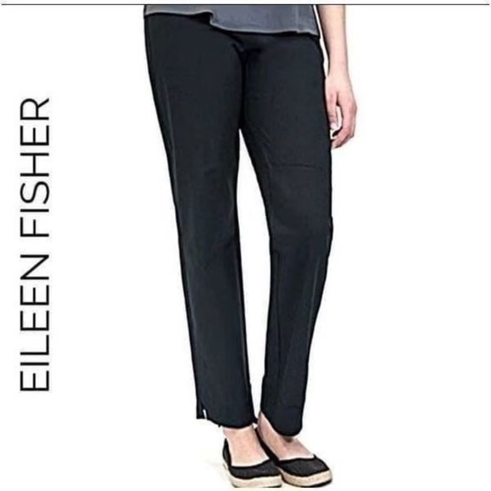 Eileen Fisher Womens XS Black Ponte Pants Ankle Zip Organic Cotton Slacks